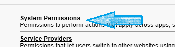 Salesforce setup showing the System Permissions section.